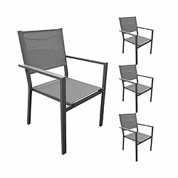 Mes Lot de 4 fauteuils en aluminium et textilène coloris gris