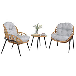 Avis Mendler Poly-Rattan Ensemble HWC-N33, Balcon Set Garniture de jardin Chaise Table d'appoint ~ couleur naturelle, rembourrage gris clair