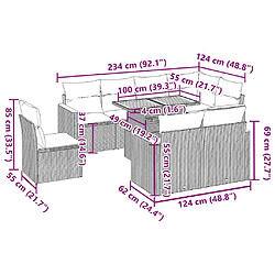vidaXL Salon de jardin avec coussins 9 pcs beige résine tressée acacia pas cher