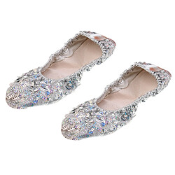 Chaussures De Danse Du Ventre Semelles Douces Chaussures De Performance De Danse Avec Paillettes Xl Argent