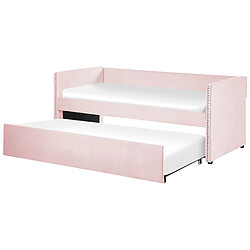 Beliani Lit gigogne en velours rose clair 90 x 200 cm TROYES