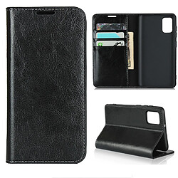 Etui en cuir véritable peau de cheval fou noir pour votre Samsung Galaxy A41 (Global Version)