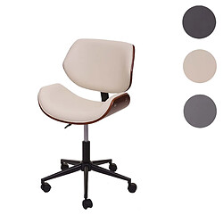 Mendler Chaise de bureau HWC-G25 bois cintré aspect noyer rétro pivotante réglable en hauteur ~ crème