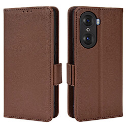 Etui en PU texture litchi, fermeture aimantée, antichoc avec support marron pour votre Honor 60