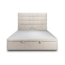 Sommeil de plomb Lit coffre 200x200cm avec tête de lit capitonnée Bouclette Beige - Hauteur totale : 39cm