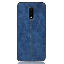 Wewoo Coque Pour OnePlus 7 antichoc couture peau de vache motif PC + PU + TPU bleu