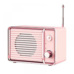 General Haut-parleur rétro Bluetooth portable, mini haut-parleur vintage TV, mini audio rétro rechargeable 3D Surround basse lourde portable voyage USB HiFi stéréo mignon haut-parleur (rose)