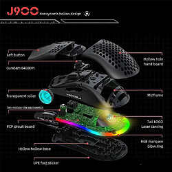 Universal J900 USB Wired Gaming Mouse RGB Gamer Gamer avec six DPI Honeycomb Hollow Ergonomic pas cher