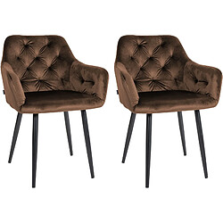 Decoshop26 Set de 2 chaises de salle à manger design et confortable en velours marron et métal noir 10_0001627