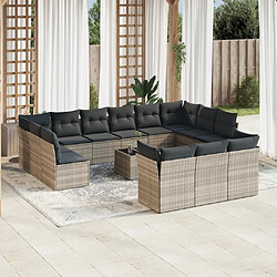 vidaXL Salon de jardin avec coussins 14 pcs gris clair résine tressée