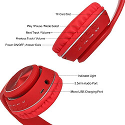 Justgreenbox Casque Bluetooth sans fil Over-ear 5.0 Casques de sport prenant en charge la carte TF 3,5 mm AUX IN Radio FM, Rouge pas cher