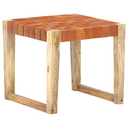 vidaXL Tabouret Marron clair Cuir véritable et bois de manguier massif 