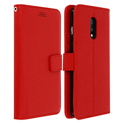 Avizar Housse Oneplus 7 Étui Folio Porte-carte Fonction Support Vidéo et Dragonne Rouge