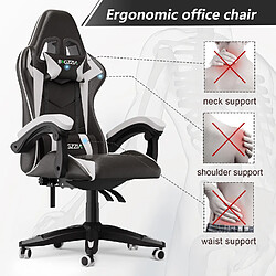 Acheter RATTANTREE Chaise de Gaming, fauteuil gaming, avec Lombaire&Appui-Tête Appui, chaise gamer, Ergonomique PU Cuir Chaise Bureau, fauteuil gamer, chaise bureau gaming, Dossier Inclinable à 155, Noir Blanc