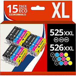 123CONSOMMABLES - PGI525 CLI526 - Cartouches d'encre compatible avec Canon 525 526 pour PIXMA MG5150 MG5350 MG6150 IX6550 MX715 MX885 MX895 IP4850 IP4950 IP6550 (6 Noir / 3 Cyan / 3 Magenta / 3 Jaune)