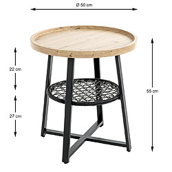 Pegane Table basse, Table de salon ronde en bois chêne et métal noir - diamètre 50 x hauteur 55 cm