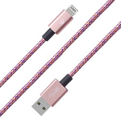 BigBen Connected Câble Tissé USB A/Lightning 2m - 2.4A Rose