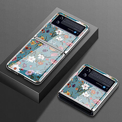 Coque de téléphone à motif floral rétro en verre galvanisé pour téléphone Samsung Galaxy Z Flip 3 - Argent et Bleu