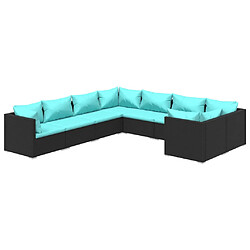 vidaXL Salon de jardin 8 pcs avec coussins Résine tressée Noir