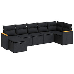 vidaXL Salon de jardin 7 pcs avec coussins noir résine tressée