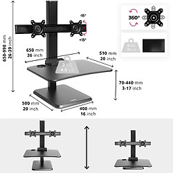 Avis Duronic DM05D15 Poste de Travail Assis-Debout Manuel pour Ecran Clavier Souris – Noir – Hauteur Ajustable de 7 à 44 cm – Plateforme de 65 x 51 cm – Support pour 2 Ecrans incorporé