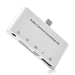 Acheter Wewoo Pour MacBook, PC, ordinateur portable, smartphone Lecteur de carte 5 en 1 iPhone Lightning à USB HUB + USB-C / Type-C + 3,5 mm écouteurs + de SD + TF