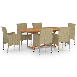 Salle à manger de jardin 7 pcs,Table et chaise à dîner Résine tressée Beige -MN40979