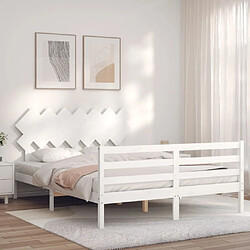 Maison Chic Lit adulte - Cadre Structure de lit avec tête de lit Contemporain blanc King Size bois massif -MN42695