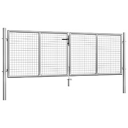 vidaXL Porte de jardin Acier galvanisé 306x125 cm Argenté