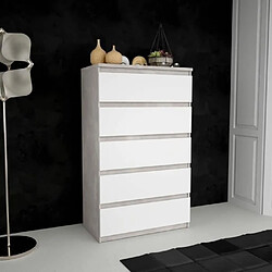 Cstore Commode CHELSEA 5 tiroirs - L 77,2 x P 42,2 x H 128,1 - Décor optique béton clair KILOX et blanc mat