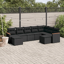 Maison Chic Ensemble Tables et chaises d'extérieur 9 pcs avec coussins,Salon de jardin noir résine tressée -GKD770766