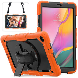 Coque en TPU + Silicone avec béquille et sangle Orange/noir pour votre Samsung Galaxy Tab A 10.1 (2019) SM-T510/T515