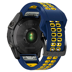 Bracelet en silicone deux rangées de trous, bicolore, attache rapide, 22mm, bleu foncé/jaune pour votre Garmin Fenix 7/Epix