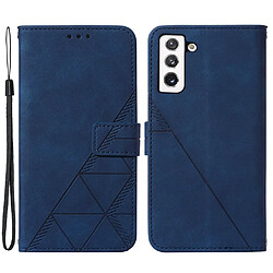 Etui en PU motif de lignes avec support et dragonne pour votre Samsung Galaxy S23 5G - saphire