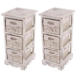 Mendler 2x commodes /meubles d'appoint / étagères, 3 paniers, 25x28x58cm, shabby, vintage, blanc 