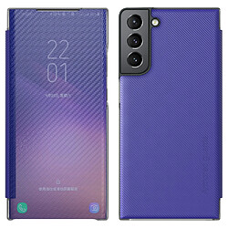 Coque en TPU anti-rayures, translucide, fibre de carbone avec béquille pliable violet pour votre Samsung Galaxy S22 Plus