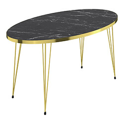 Helloshop26 Table basse ovale 43 x 90 x 50 cm marbre noir or 03_0008511