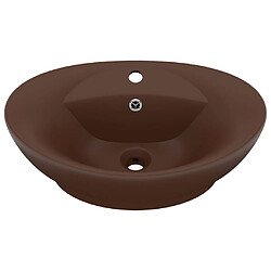 vidaXL Lavabo ovale à trop-plein Marron foncé mat 58,5x39 cm Céramique