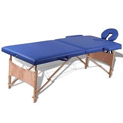 vidaXL Table de massage pliable Bleu 2 zones avec cadre en bois