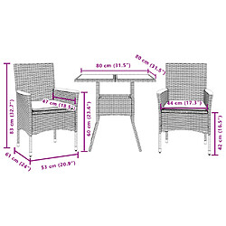 vidaXL Ensemble à manger de jardin et coussins 3 pcs gris rotin acacia pas cher