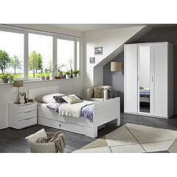 Pegane Chambre à coucher complète enfant (lit 90x200cm + tiroir + chevet + armoire) coloris blanc