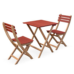 Table de jardin bistrot 60x60cm - Barcelona Bois / Terracotta - pliante bicolore carrée en acacia avec 2 chaises pliables | sweeek Table de jardin bistrot en bois 60x60cm - Barcelona Bois / Terracotta - pliante bicolore carrée en acacia avec 2 chaises pliables