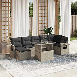 vidaXL Salon de jardin 8 pcs avec coussins gris clair résine tressée