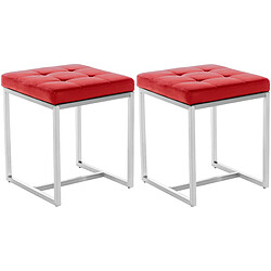 Decoshop26 Lot de 2 tabourets bas repose-pieds poufs forme carrée en PVC rouge et acier inoxydable 10_0004464