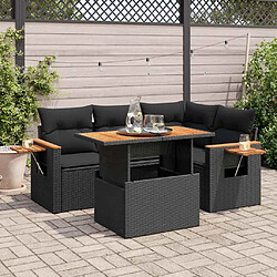 vidaXL Salon de jardin 5 pcs avec coussins noir résine tressée acacia