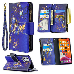 Etui en PU fermeture à glissière d'impression de modèle papillon bleu pour votre Apple iPhone 11 6.1 pouces