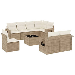 vidaXL Salon de jardin avec coussins 9 pcs beige résine tressée