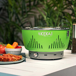 Barbecue de Table Portable au Charbon Kekai Crater 35x35x25 cm Vert Cuve Récupération Graisses Ventilateur Réglable