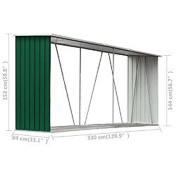 vidaXL Abri de stockage de bois Acier galvanisé 330x84x152 cm Vert pas cher