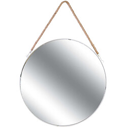 The Home Deco Factory Miroir rond avec anse en jonc 50 cm blanc.